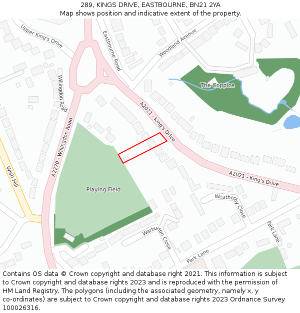289, KINGS DRIVE, EASTBOURNE, BN21 2YA: Location map and indicative extent of plot
