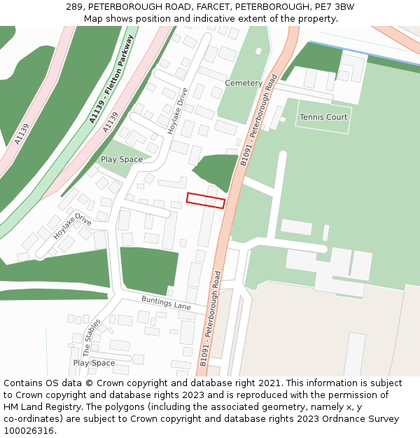 289, PETERBOROUGH ROAD, FARCET, PETERBOROUGH, PE7 3BW: Location map and indicative extent of plot