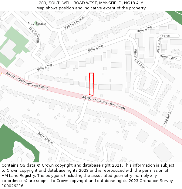 289, SOUTHWELL ROAD WEST, MANSFIELD, NG18 4LA: Location map and indicative extent of plot