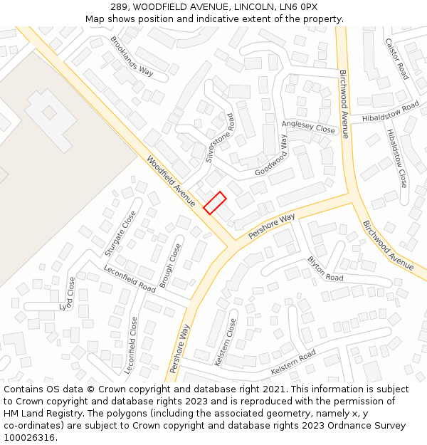 289, WOODFIELD AVENUE, LINCOLN, LN6 0PX: Location map and indicative extent of plot