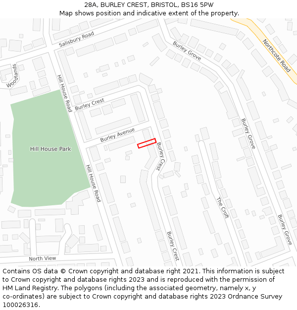 28A, BURLEY CREST, BRISTOL, BS16 5PW: Location map and indicative extent of plot