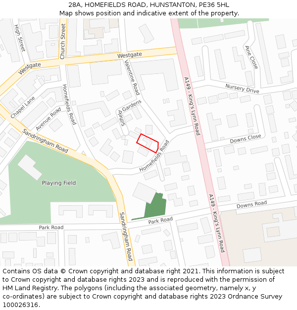 28A, HOMEFIELDS ROAD, HUNSTANTON, PE36 5HL: Location map and indicative extent of plot