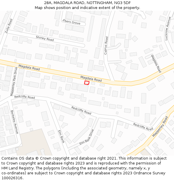28A, MAGDALA ROAD, NOTTINGHAM, NG3 5DF: Location map and indicative extent of plot