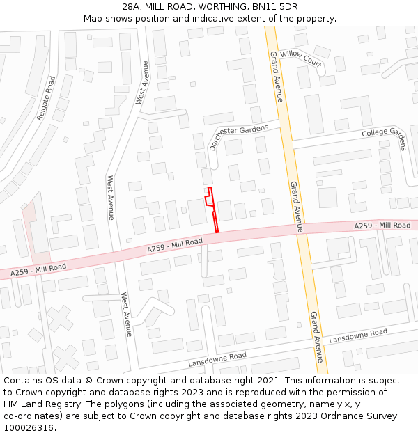 28A, MILL ROAD, WORTHING, BN11 5DR: Location map and indicative extent of plot