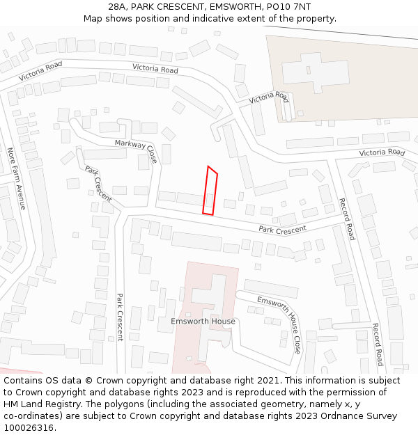 28A, PARK CRESCENT, EMSWORTH, PO10 7NT: Location map and indicative extent of plot