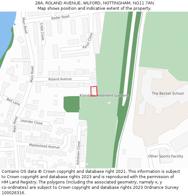 28A, ROLAND AVENUE, WILFORD, NOTTINGHAM, NG11 7AN: Location map and indicative extent of plot