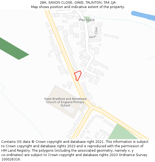 28A, SAXON CLOSE, OAKE, TAUNTON, TA4 1JA: Location map and indicative extent of plot