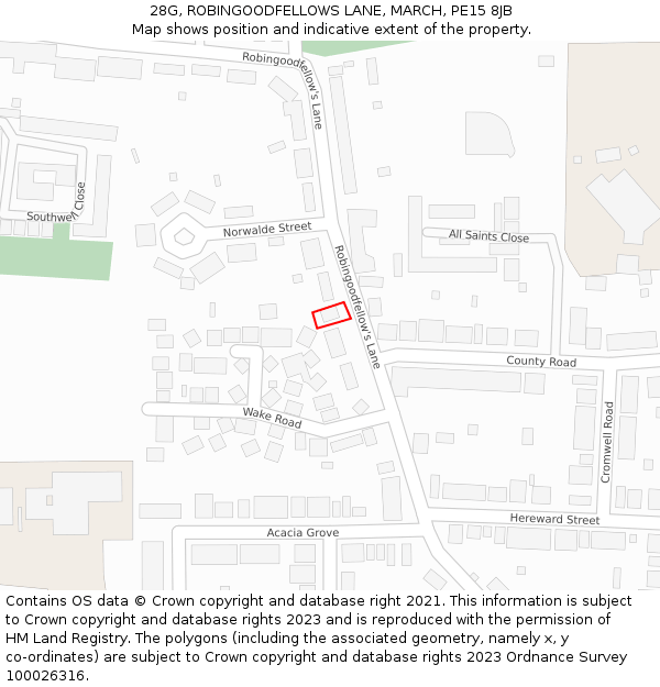 28G, ROBINGOODFELLOWS LANE, MARCH, PE15 8JB: Location map and indicative extent of plot