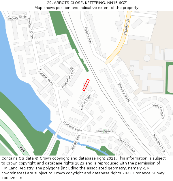 29, ABBOTS CLOSE, KETTERING, NN15 6GZ: Location map and indicative extent of plot