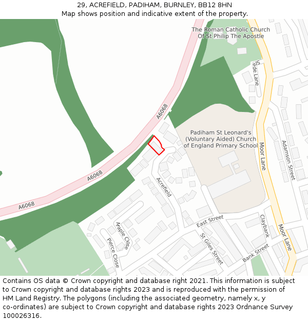 29, ACREFIELD, PADIHAM, BURNLEY, BB12 8HN: Location map and indicative extent of plot