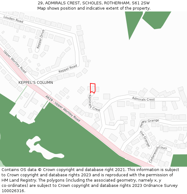 29, ADMIRALS CREST, SCHOLES, ROTHERHAM, S61 2SW: Location map and indicative extent of plot