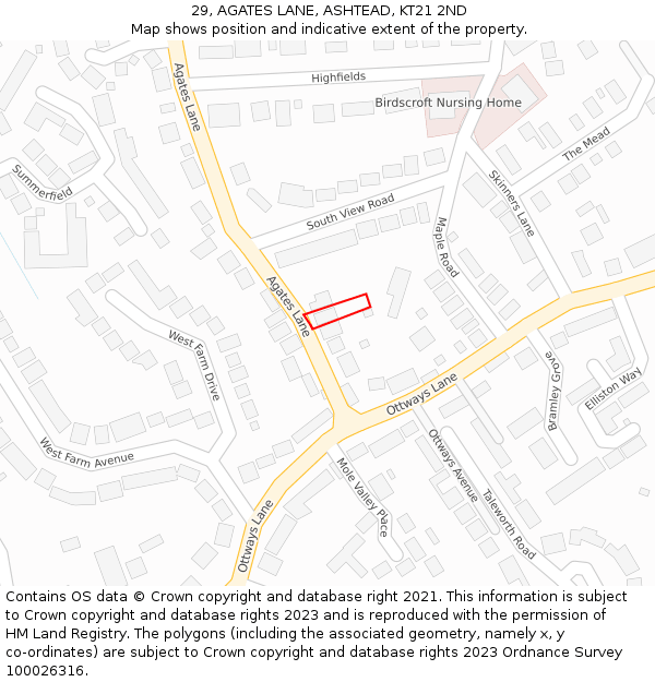 29, AGATES LANE, ASHTEAD, KT21 2ND: Location map and indicative extent of plot