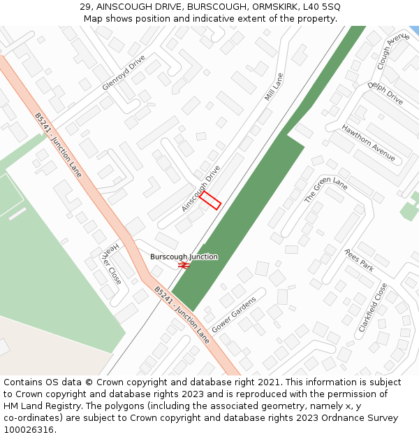 29, AINSCOUGH DRIVE, BURSCOUGH, ORMSKIRK, L40 5SQ: Location map and indicative extent of plot