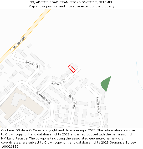 29, AINTREE ROAD, TEAN, STOKE-ON-TRENT, ST10 4EU: Location map and indicative extent of plot