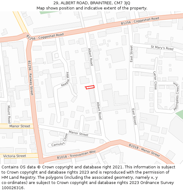29, ALBERT ROAD, BRAINTREE, CM7 3JQ: Location map and indicative extent of plot