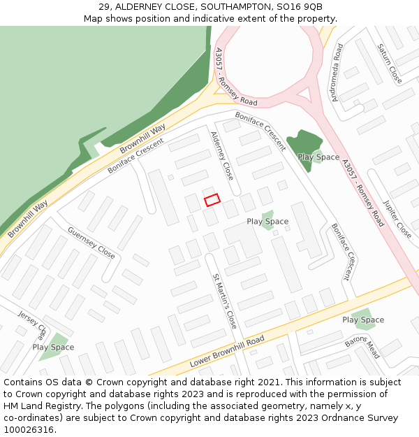 29, ALDERNEY CLOSE, SOUTHAMPTON, SO16 9QB: Location map and indicative extent of plot