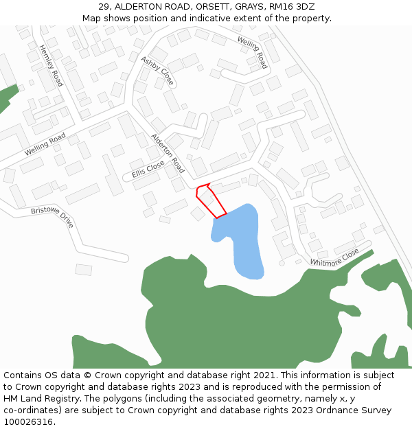 29, ALDERTON ROAD, ORSETT, GRAYS, RM16 3DZ: Location map and indicative extent of plot
