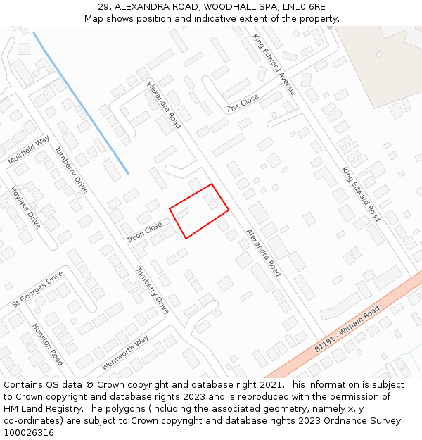 29, ALEXANDRA ROAD, WOODHALL SPA, LN10 6RE: Location map and indicative extent of plot