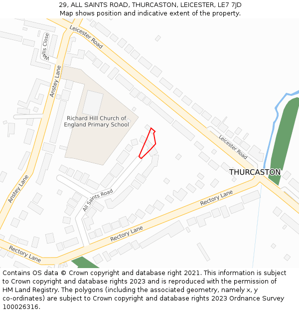 29, ALL SAINTS ROAD, THURCASTON, LEICESTER, LE7 7JD: Location map and indicative extent of plot