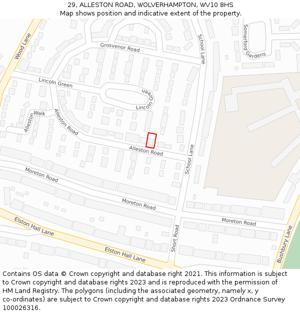 29, ALLESTON ROAD, WOLVERHAMPTON, WV10 8HS: Location map and indicative extent of plot