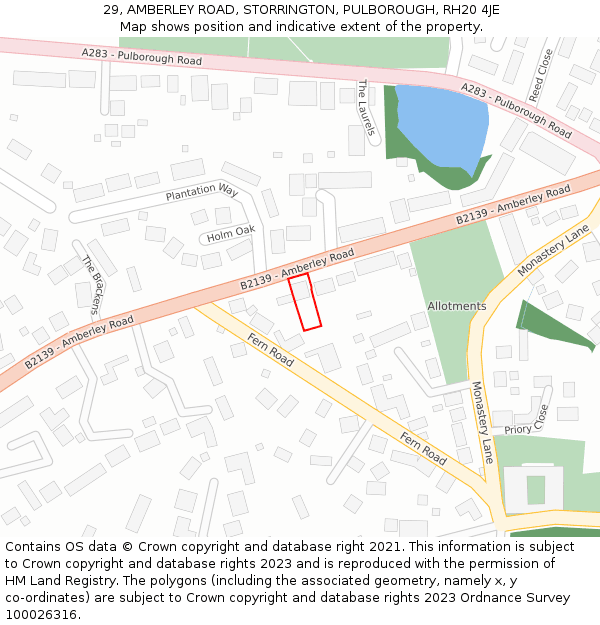 29, AMBERLEY ROAD, STORRINGTON, PULBOROUGH, RH20 4JE: Location map and indicative extent of plot