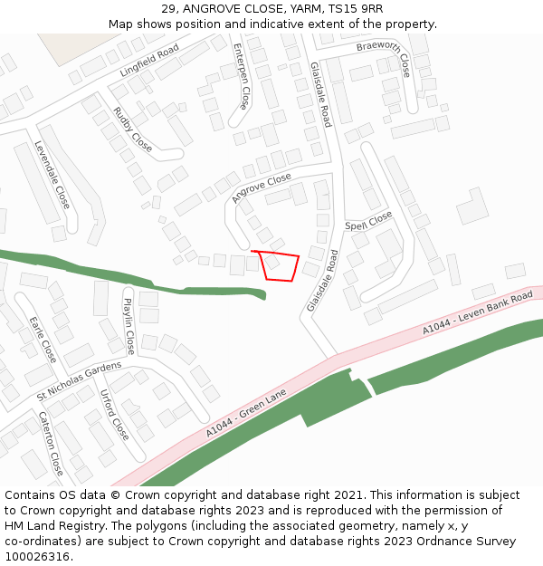 29, ANGROVE CLOSE, YARM, TS15 9RR: Location map and indicative extent of plot