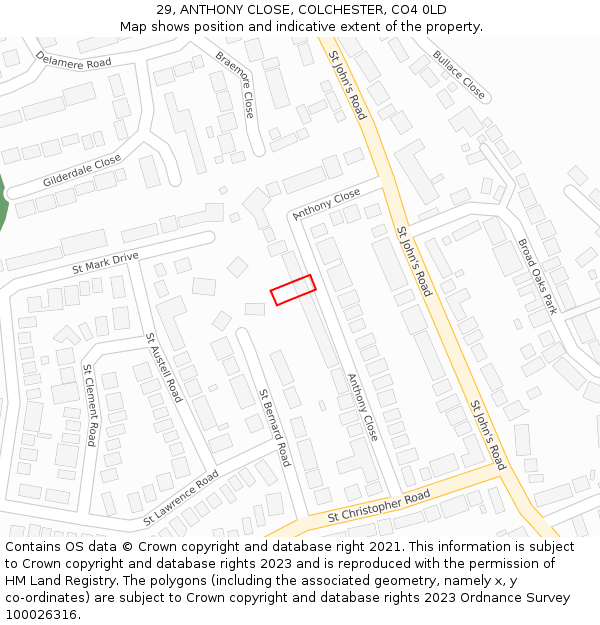 29, ANTHONY CLOSE, COLCHESTER, CO4 0LD: Location map and indicative extent of plot