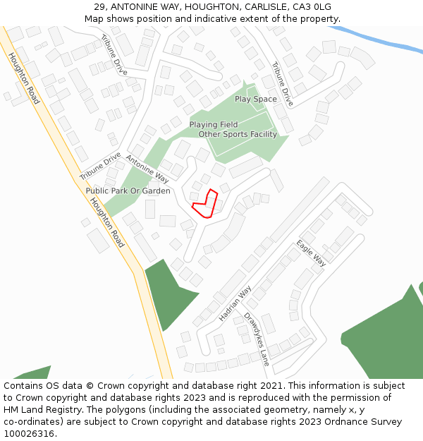 29, ANTONINE WAY, HOUGHTON, CARLISLE, CA3 0LG: Location map and indicative extent of plot