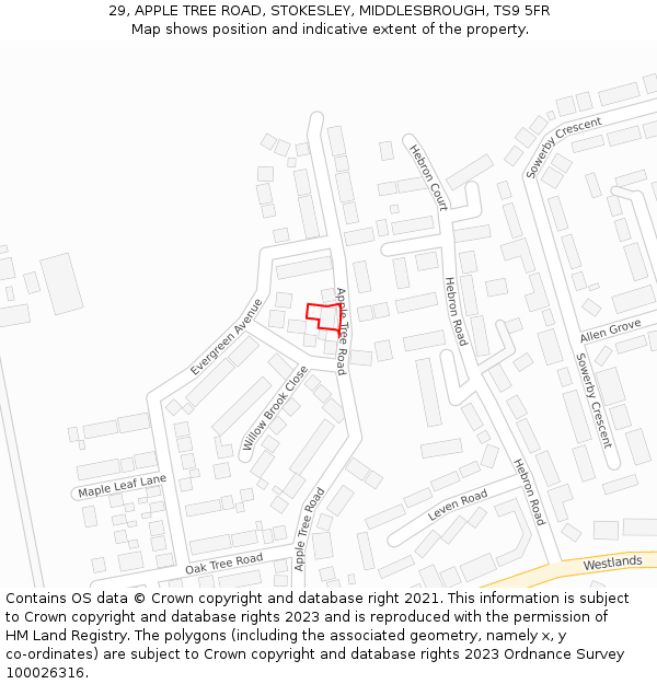 29, APPLE TREE ROAD, STOKESLEY, MIDDLESBROUGH, TS9 5FR: Location map and indicative extent of plot