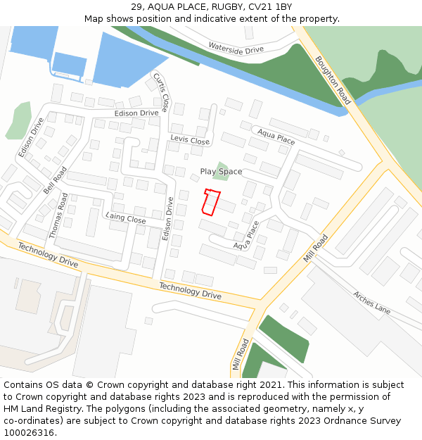 29, AQUA PLACE, RUGBY, CV21 1BY: Location map and indicative extent of plot
