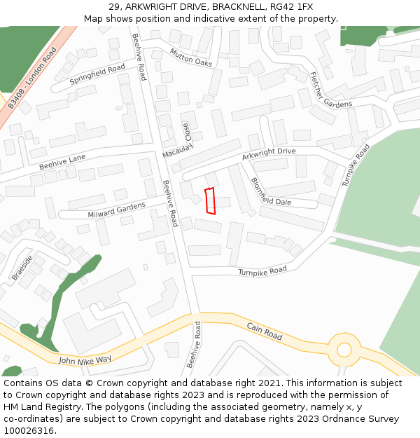 29, ARKWRIGHT DRIVE, BRACKNELL, RG42 1FX: Location map and indicative extent of plot