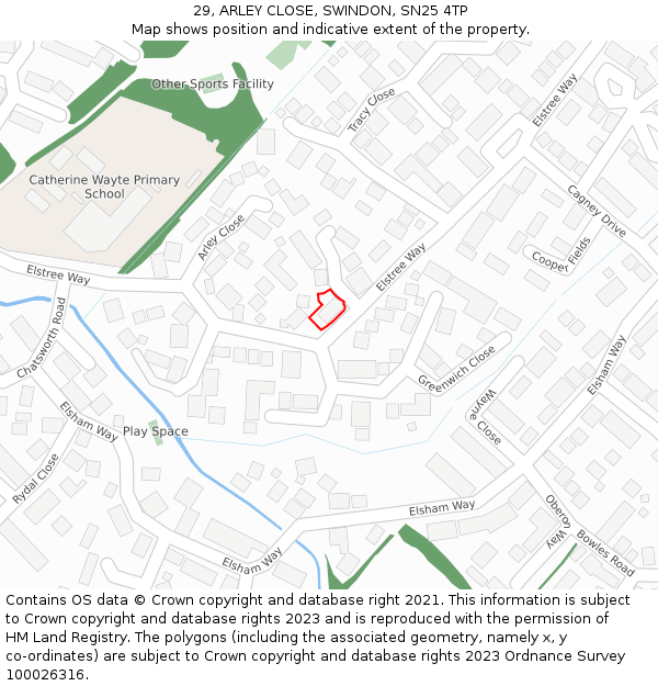 29, ARLEY CLOSE, SWINDON, SN25 4TP: Location map and indicative extent of plot
