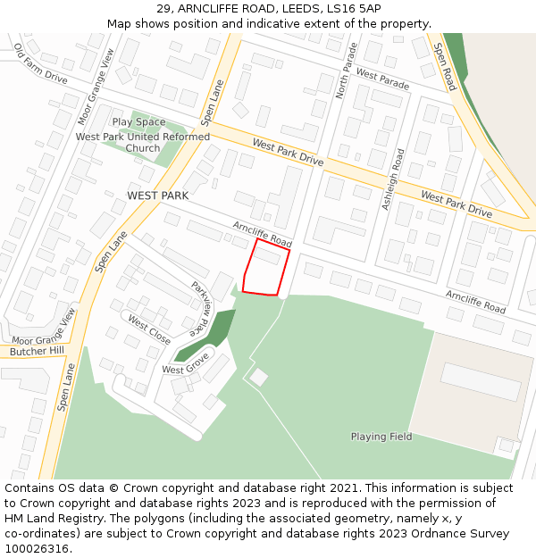 29, ARNCLIFFE ROAD, LEEDS, LS16 5AP: Location map and indicative extent of plot