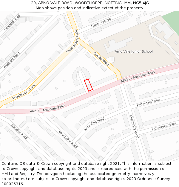 29, ARNO VALE ROAD, WOODTHORPE, NOTTINGHAM, NG5 4JG: Location map and indicative extent of plot