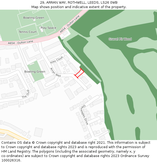 29, ARRAN WAY, ROTHWELL, LEEDS, LS26 0WB: Location map and indicative extent of plot