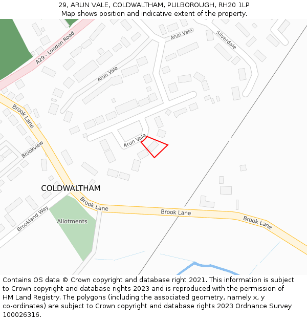 29, ARUN VALE, COLDWALTHAM, PULBOROUGH, RH20 1LP: Location map and indicative extent of plot