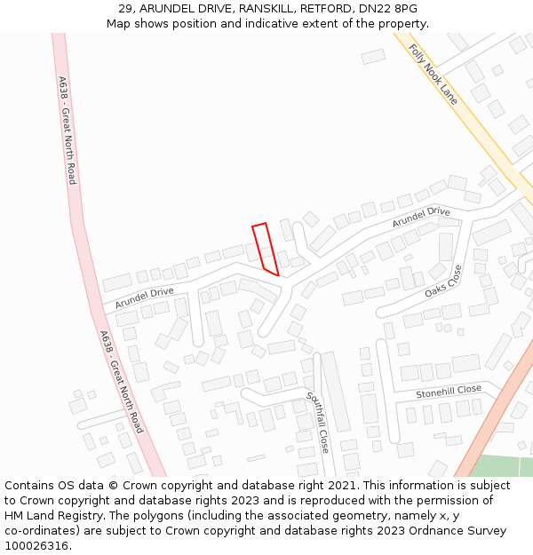 29, ARUNDEL DRIVE, RANSKILL, RETFORD, DN22 8PG: Location map and indicative extent of plot