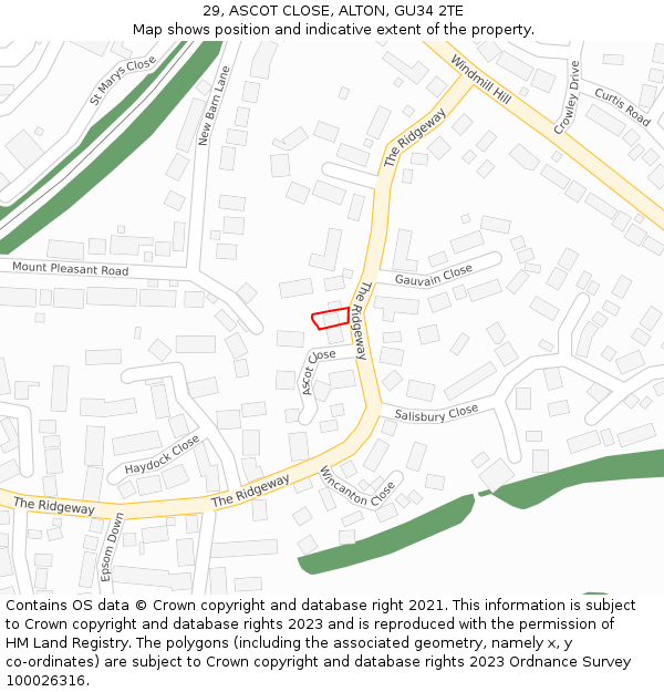 29, ASCOT CLOSE, ALTON, GU34 2TE: Location map and indicative extent of plot