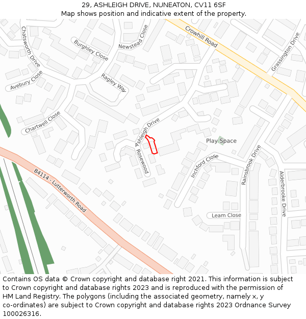 29, ASHLEIGH DRIVE, NUNEATON, CV11 6SF: Location map and indicative extent of plot