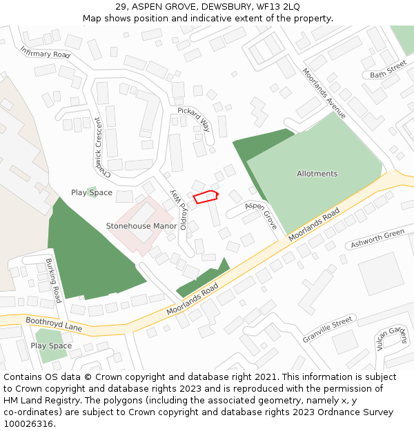 29, ASPEN GROVE, DEWSBURY, WF13 2LQ: Location map and indicative extent of plot