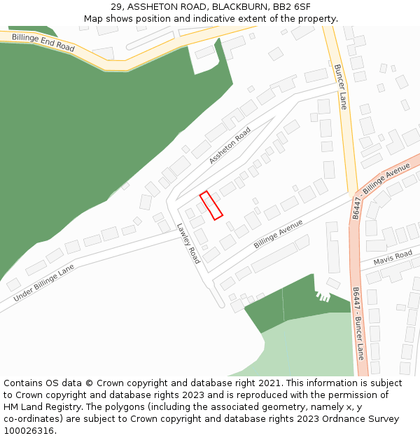 29, ASSHETON ROAD, BLACKBURN, BB2 6SF: Location map and indicative extent of plot