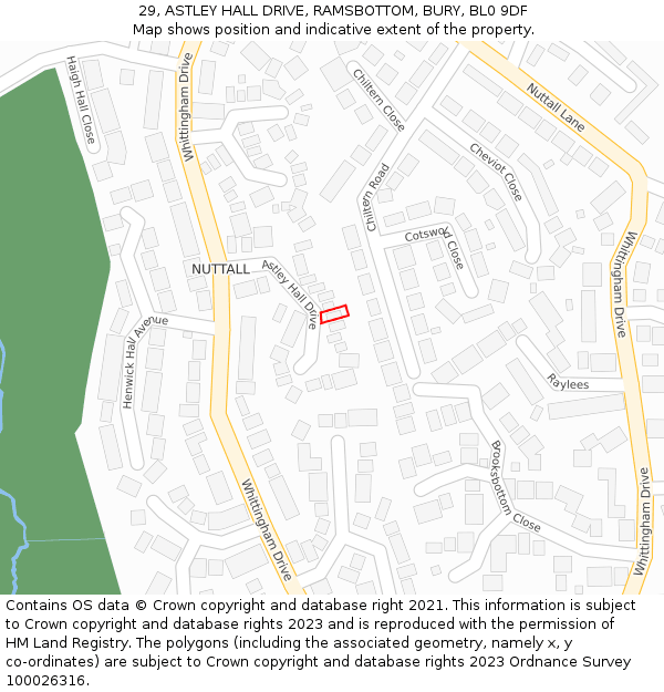 29, ASTLEY HALL DRIVE, RAMSBOTTOM, BURY, BL0 9DF: Location map and indicative extent of plot