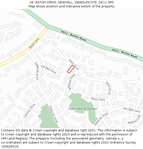 29, ASTON DRIVE, NEWHALL, SWADLINCOTE, DE11 0PD: Location map and indicative extent of plot