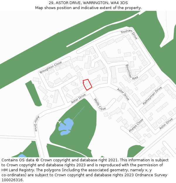 29, ASTOR DRIVE, WARRINGTON, WA4 3DS: Location map and indicative extent of plot