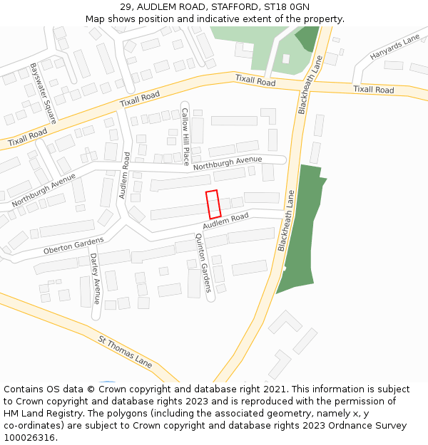 29, AUDLEM ROAD, STAFFORD, ST18 0GN: Location map and indicative extent of plot