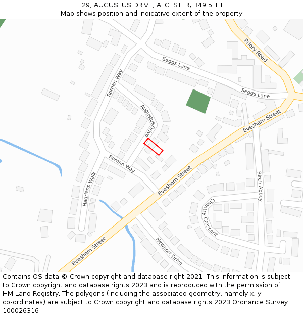 29, AUGUSTUS DRIVE, ALCESTER, B49 5HH: Location map and indicative extent of plot