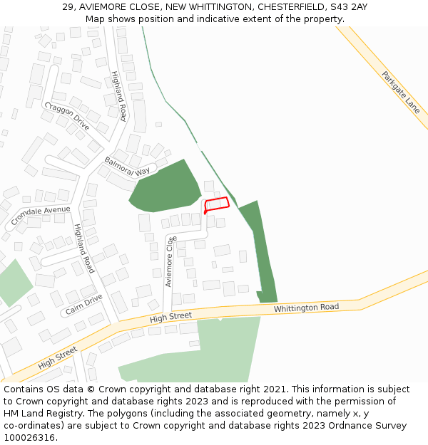 29, AVIEMORE CLOSE, NEW WHITTINGTON, CHESTERFIELD, S43 2AY: Location map and indicative extent of plot