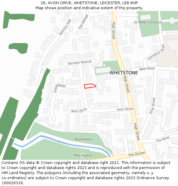 29, AVON DRIVE, WHETSTONE, LEICESTER, LE8 6NP: Location map and indicative extent of plot