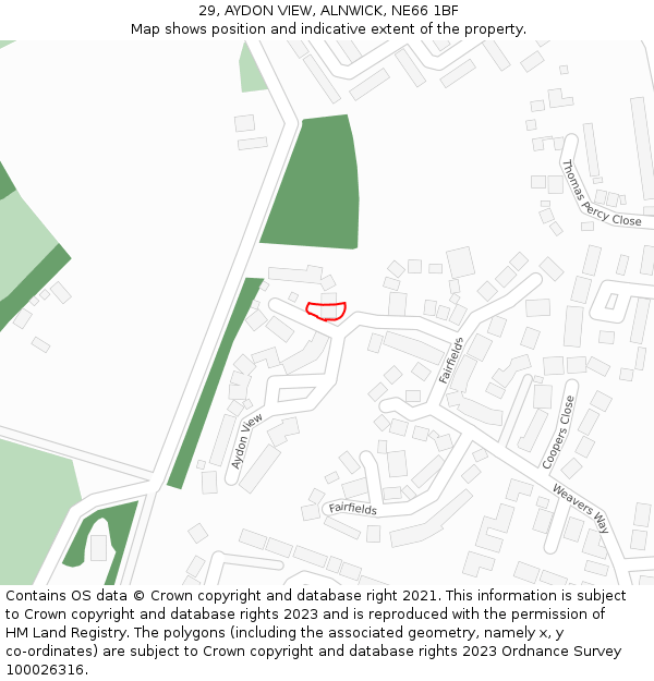 29, AYDON VIEW, ALNWICK, NE66 1BF: Location map and indicative extent of plot