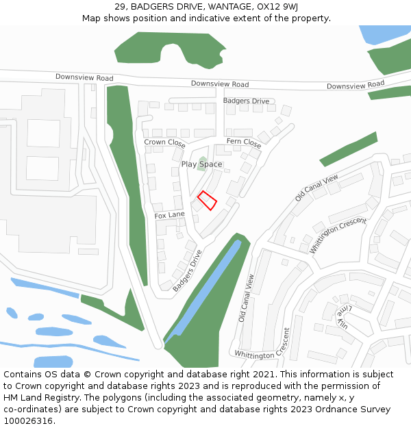29, BADGERS DRIVE, WANTAGE, OX12 9WJ: Location map and indicative extent of plot